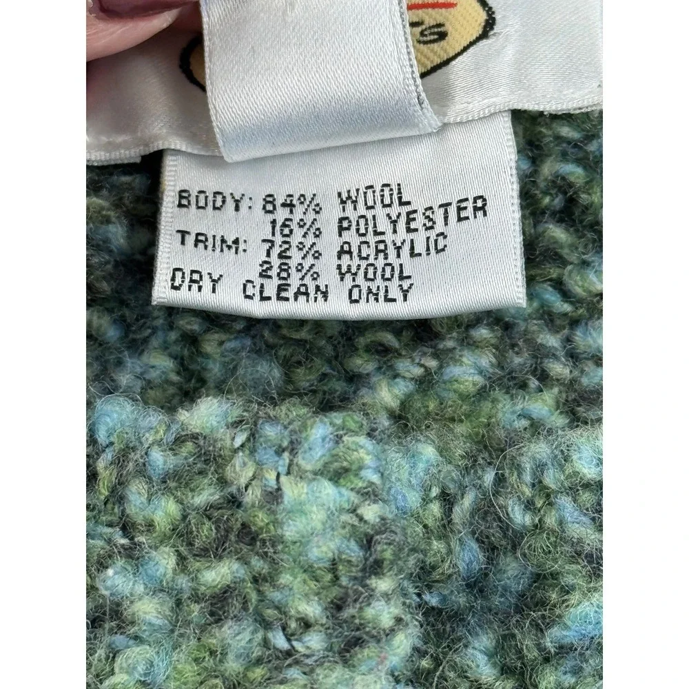 Talbots Green Blue Boucle Wool Blend Snap Front Cardigan Sweater Womens XL